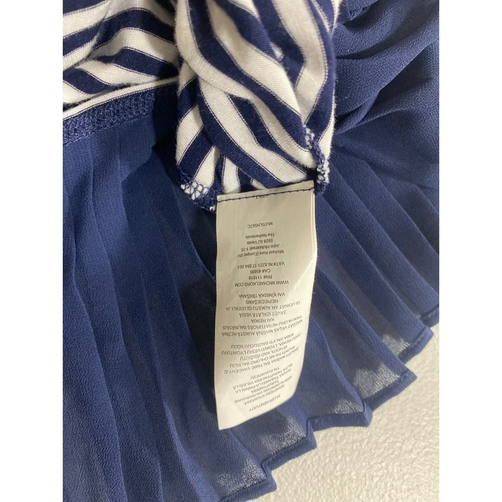 Michael Kors Tank Top Womens XS Blue Excellent Striped Pleated Hem Sleeveless